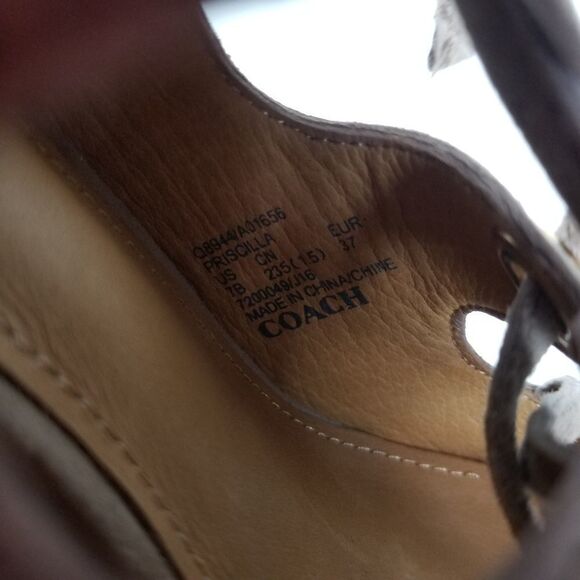 Coach Priscilla Tan Lux Suede Lace Up Sandal Heels - Picture 8 of 9